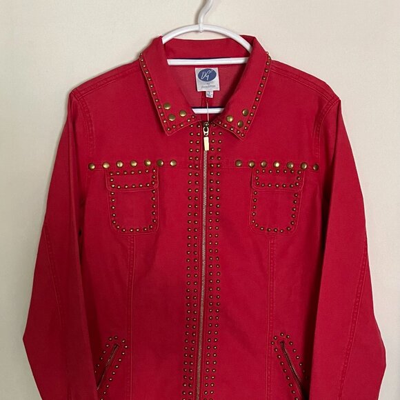 DG2 by Diane Gilman Red Women's Denim Jacket Size Large - Picture 1 of 6